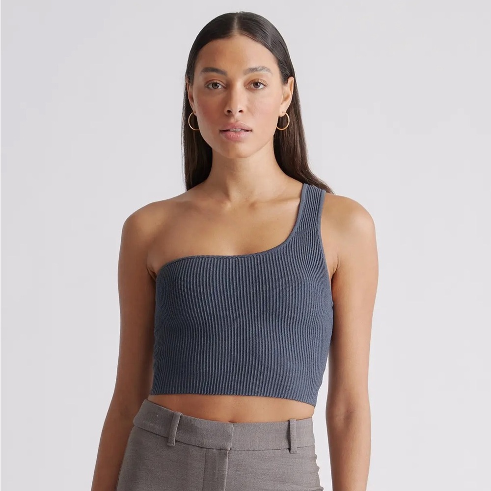 Quince Cropped One Shoulder Ribbed Knit Tank